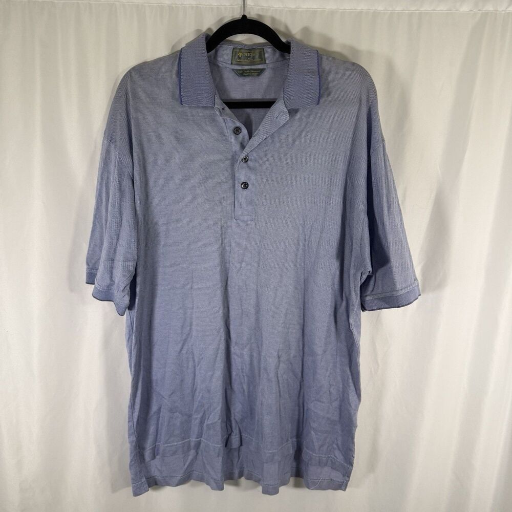Descente Polo Men's Large Blue Printed Collared Short Sleeve Egyptian Cotton